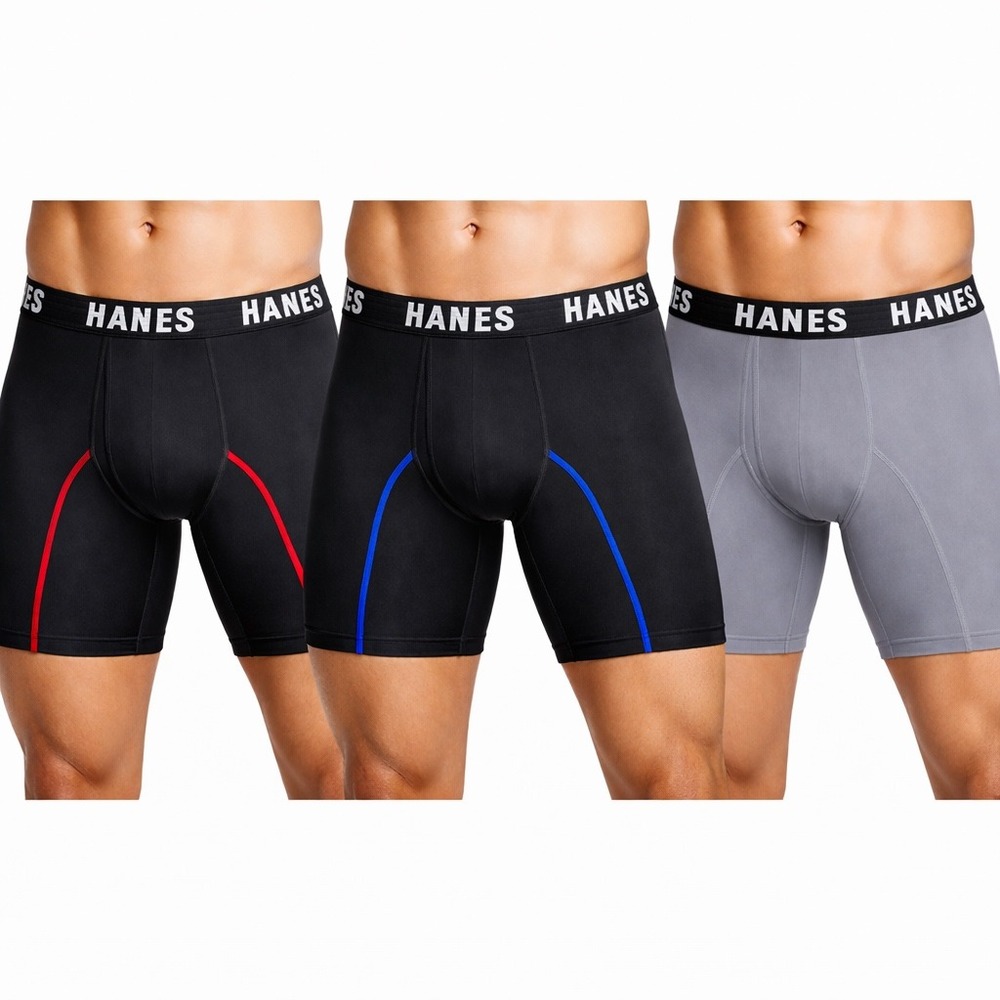 Hanes‎ Small (28-30) Moves X-Temp Performance Boxer Briefs 3-Pack Black Grey